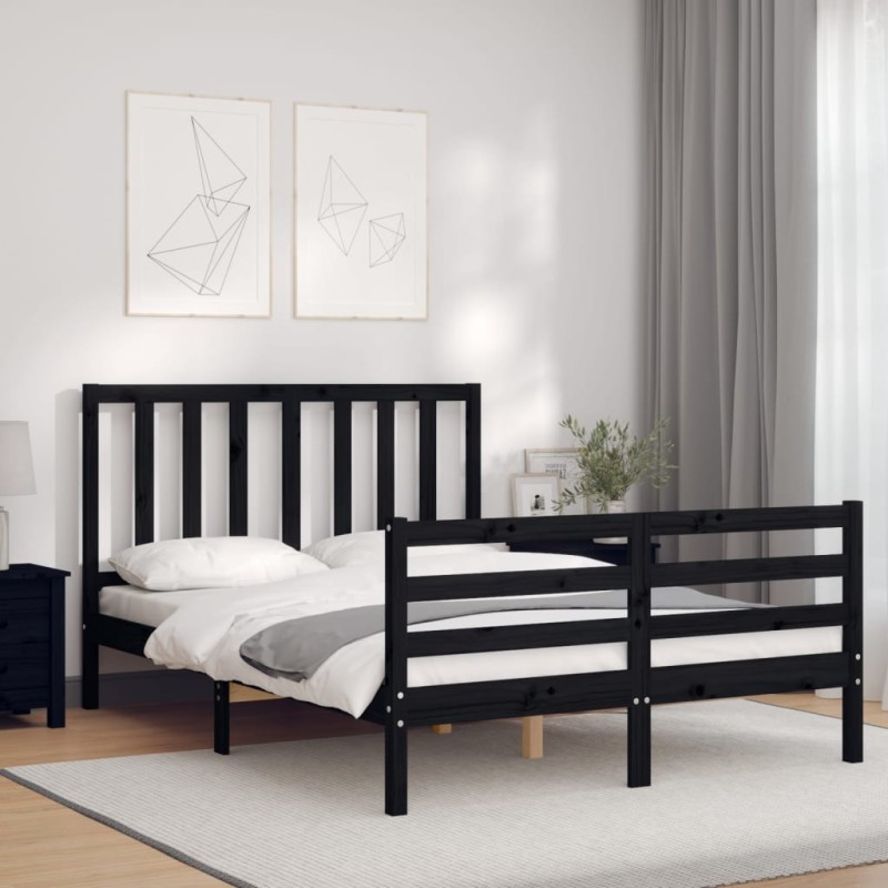 vidaXL Giroletto con Testiera Nero 4FT6 Double in Legno Massello vidaXL Giroletto con Testiera Nero 4FT6 Double in Legno Massello