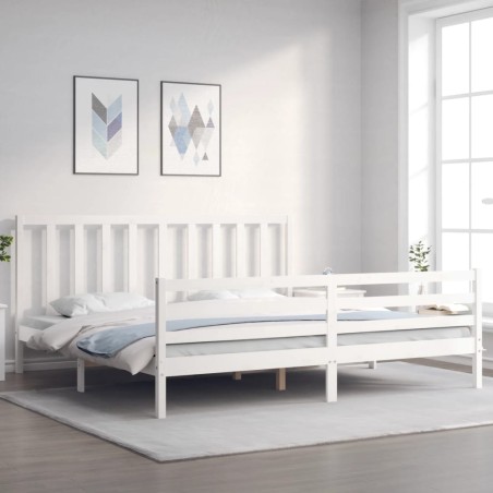 vidaXL Giroletto Testiera Bianco Super King Size in Legno Massello