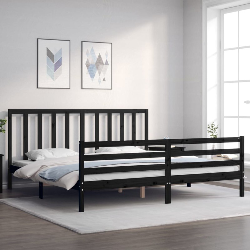 vidaXL Giroletto con Testiera Nero 200x200 cm in Legno Massello vidaXL Giroletto con Testiera Nero 200x200 cm in Legno Massello