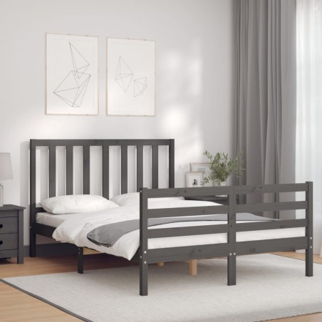 vidaXL Giroletto con Testiera Grigio 4FT6 Double in Legno Massello
