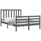 vidaXL Giroletto con Testiera Grigio 4FT6 Double in Legno Massello vidaXL Giroletto con Testiera Grigio 4FT6 Double in Legno Massello