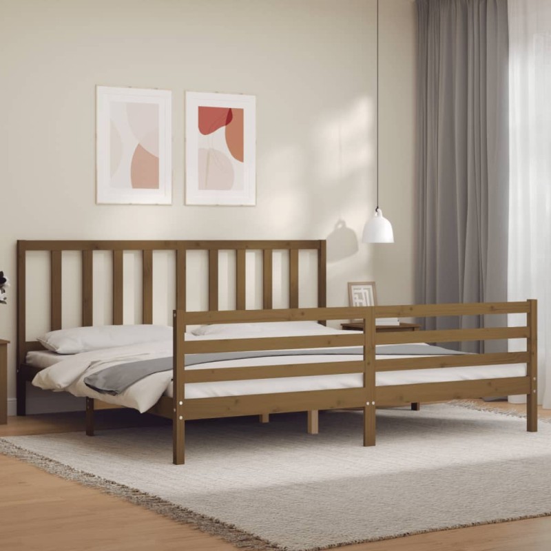 vidaXL Giroletto con Testiera Miele 6FT Super King in Legno Massello vidaXL Giroletto con Testiera Miele 6FT Super King in Legno Massello