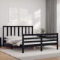 vidaXL Giroletto con Testiera Nero 5FT King Size in Legno Massello vidaXL Giroletto con Testiera Nero 5FT King Size in Legno Massello