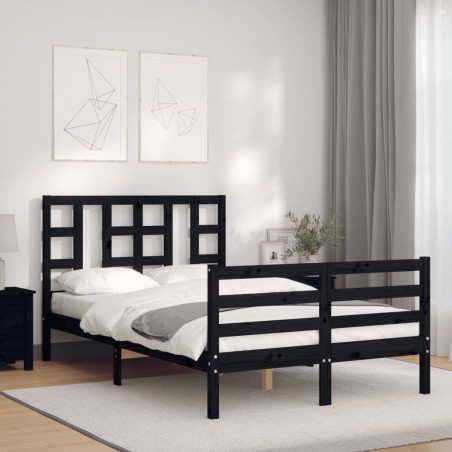 vidaXL Giroletto con Testiera Nero 4FT Small Double in Legno Massello