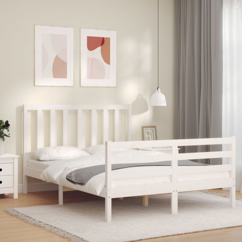 vidaXL Giroletto con Testiera Bianco 140x200 cm in Legno Massello vidaXL Giroletto con Testiera Bianco 140x200 cm in Legno Massello