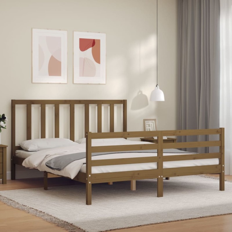 vidaXL Giroletto con Testiera Miele 160x200 cm Legno Massello vidaXL Giroletto con Testiera Miele 160x200 cm Legno Massello