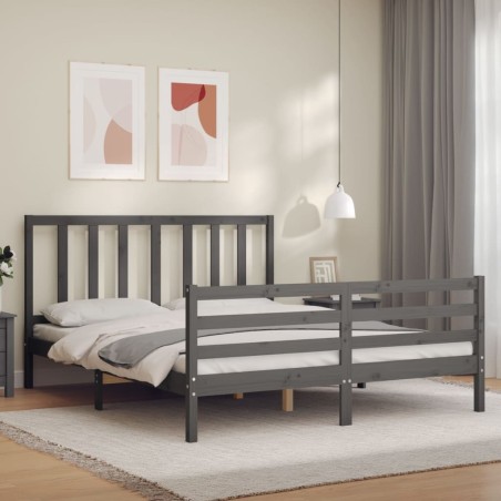 vidaXL Giroletto con Testiera Grigio 5FT King Size in Legno Massello
