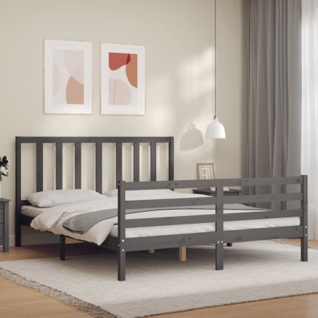 vidaXL Giroletto con Testiera Grigio 160x200 cm Legno Massello