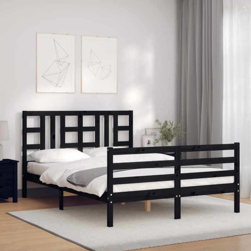 vidaXL Giroletto con Testiera Nero 140x190 cm in Legno Massello vidaXL Giroletto con Testiera Nero 140x190 cm in Legno Massello