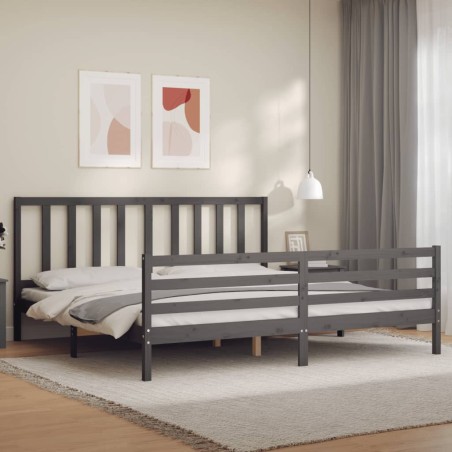 vidaXL Giroletto con Testiera Grigio 6FT Super King in Legno Massello