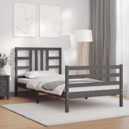 vidaXL Giroletto con Testiera Grigio 100x200 cm in Legno Massello