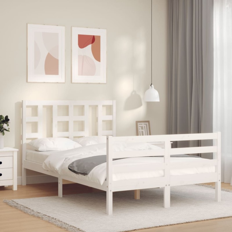 vidaXL Giroletto con Testiera Bianco 120x200 cm in Legno Massello