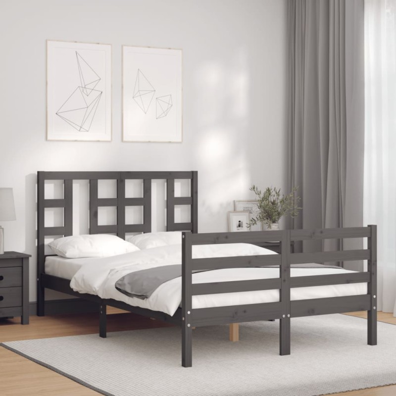 vidaXL Giroletto con Testiera Grigio 4FT Small Double Legno Massello vidaXL Giroletto con Testiera Grigio 4FT Small Double Legno Massello