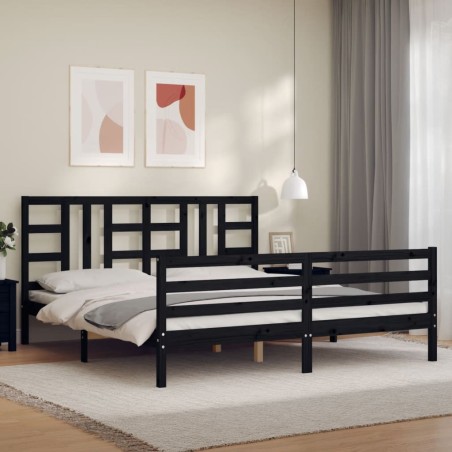 vidaXL Giroletto con Testiera Nero 6FT Super King in Legno Massello