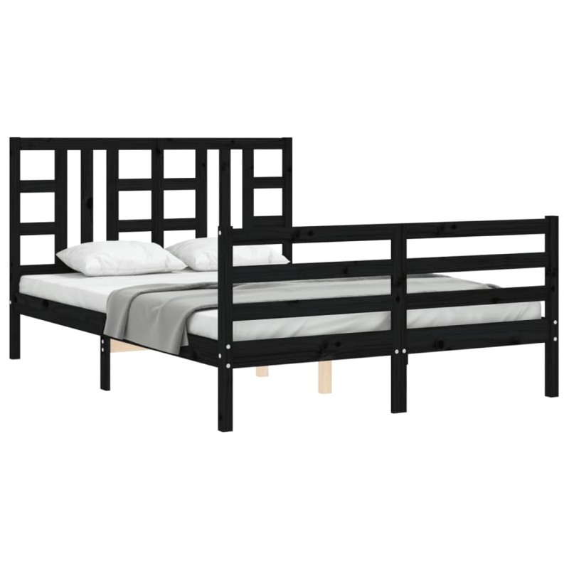 vidaXL Giroletto con Testiera Nero 140x200 cm in Legno Massello