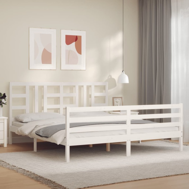 vidaXL Giroletto con Testiera Bianco 6FT Super King in Legno Massello vidaXL Giroletto con Testiera Bianco 6FT Super King in Legno Massello