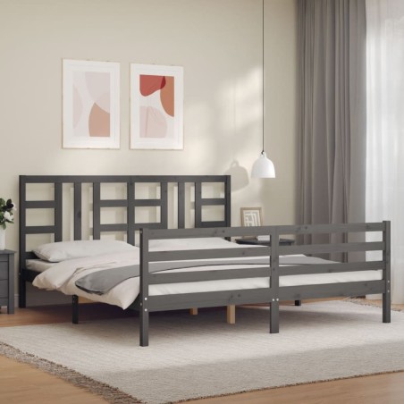 vidaXL Giroletto con Testiera Grigio 6FT Super King in Legno Massello
