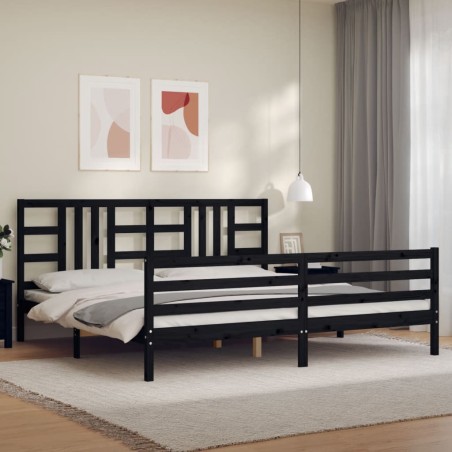vidaXL Giroletto con Testiera Nero 200x200 cm in Legno Massello
