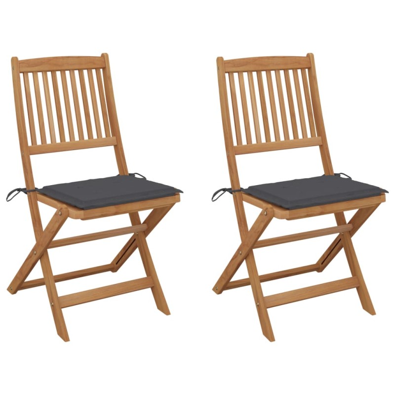 Sedie da Giardino Pieghevoli 2 pz con Cuscini Massello Acacia Sedie da Giardino Pieghevoli 2 pz con Cuscini Massello Acacia