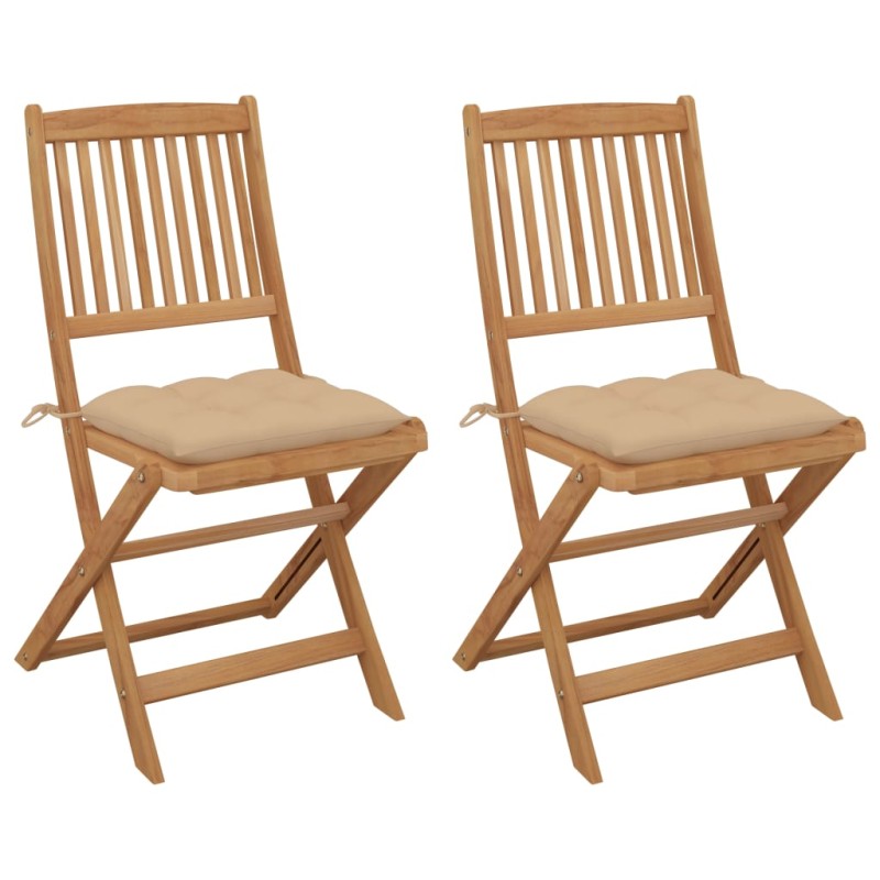 Sedie da Giardino Pieghevoli 2 pz con Cuscini Massello Acacia Sedie da Giardino Pieghevoli 2 pz con Cuscini Massello Acacia