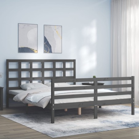 vidaXL Giroletto con Testiera Grigio 5FT King Size in Legno Massello