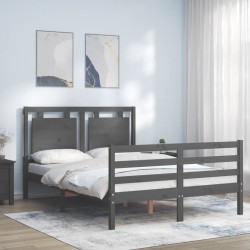 vidaXL Giroletto con Testiera Grigio 4FT Small Double Legno Massello