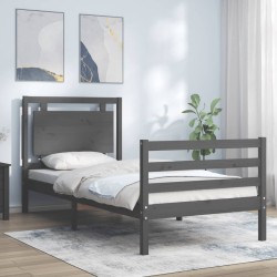 vidaXL Giroletto con Testiera Grigio 100x200 cm in Legno Massello