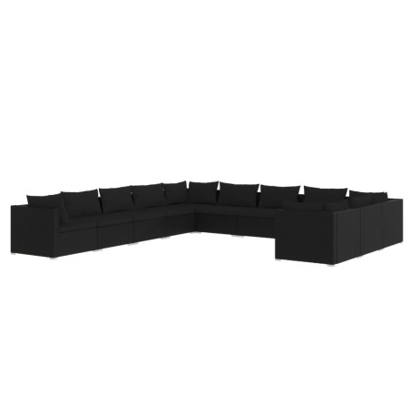 Set Divani da Giardino 11 pz con Cuscini in Polyrattan Nero