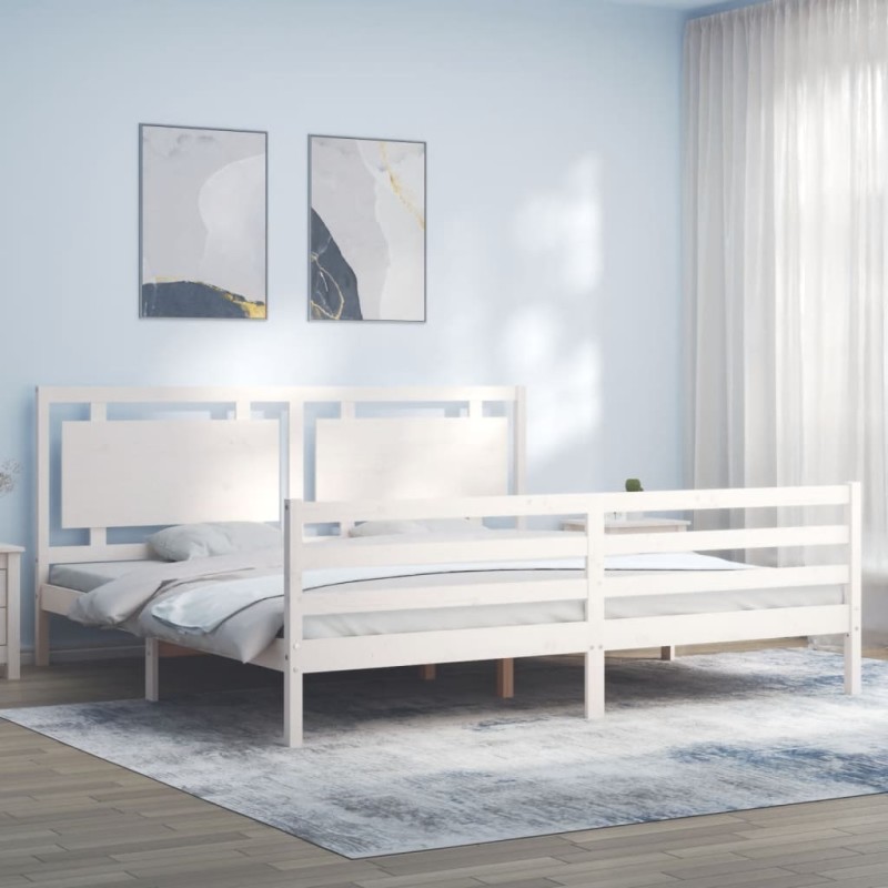 vidaXL Giroletto con Testiera Bianco 6FT Super King in Legno Massello vidaXL Giroletto con Testiera Bianco 6FT Super King in Legno Massello