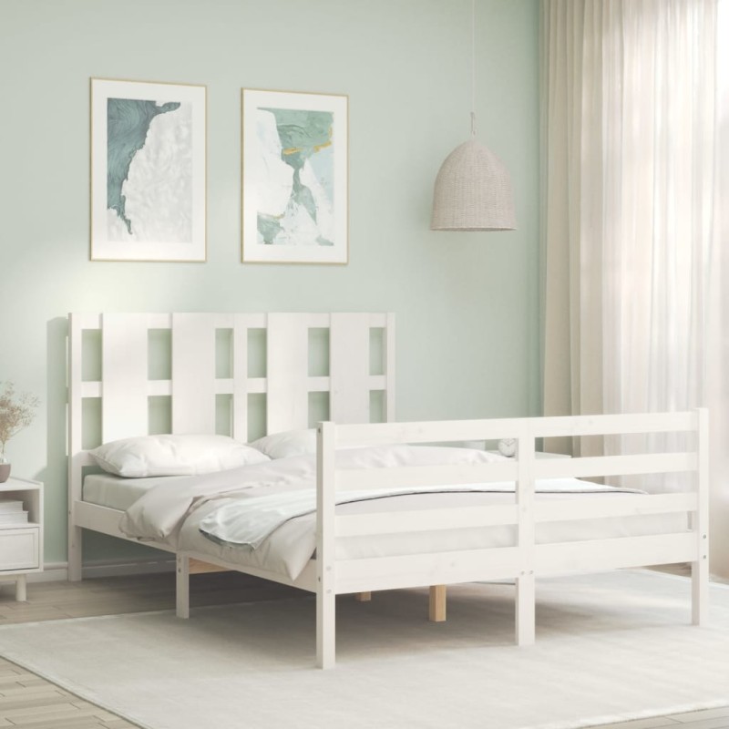 vidaXL Giroletto con Testiera Bianco 140x190 cm in Legno Massello vidaXL Giroletto con Testiera Bianco 140x190 cm in Legno Massello