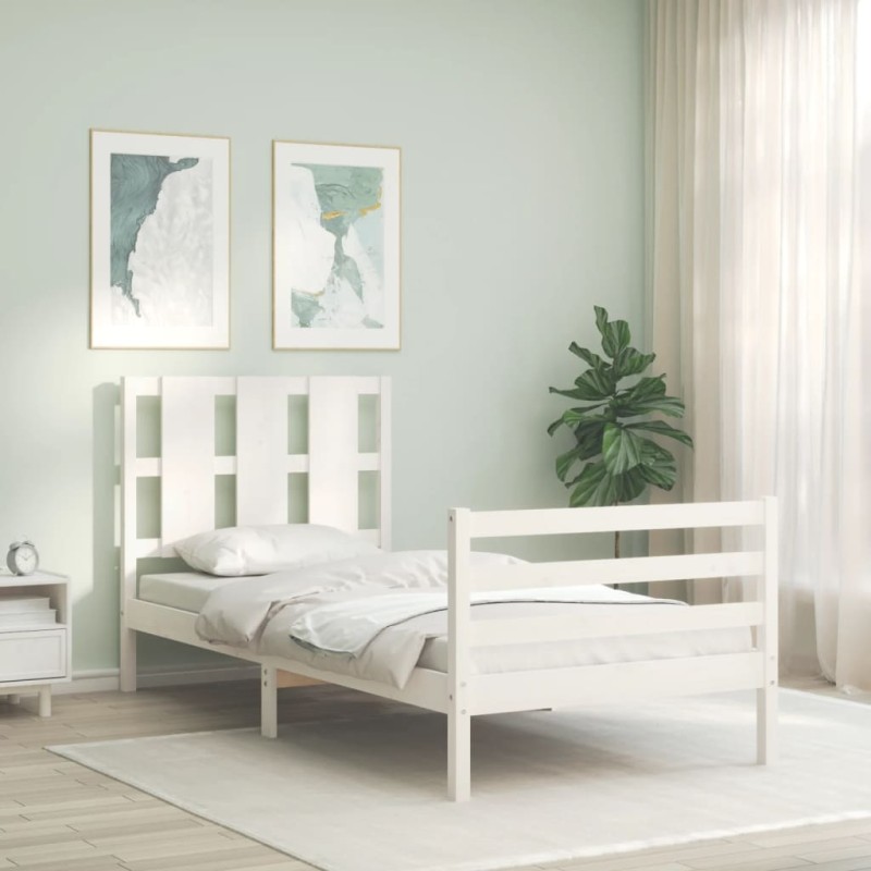 vidaXL Giroletto con Testiera Bianco 100x200 cm in Legno Massello vidaXL Giroletto con Testiera Bianco 100x200 cm in Legno Massello