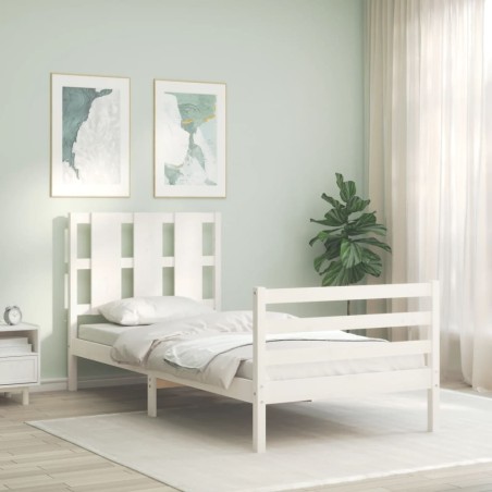 vidaXL Giroletto con Testiera Bianco 100x200 cm in Legno Massello