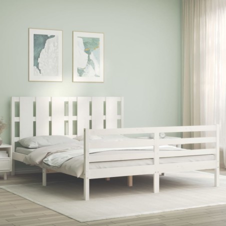 vidaXL Giroletto con Testiera Bianco 5FT King Size in Legno Massello