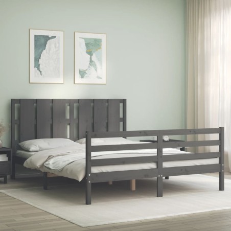 vidaXL Giroletto con Testiera Grigio 5FT King Size in Legno Massello
