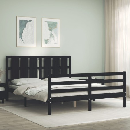 vidaXL Giroletto con Testiera Nero 5FT King Size in Legno Massello