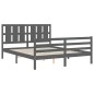 vidaXL Giroletto con Testiera Grigio 160x200 cm Legno Massello