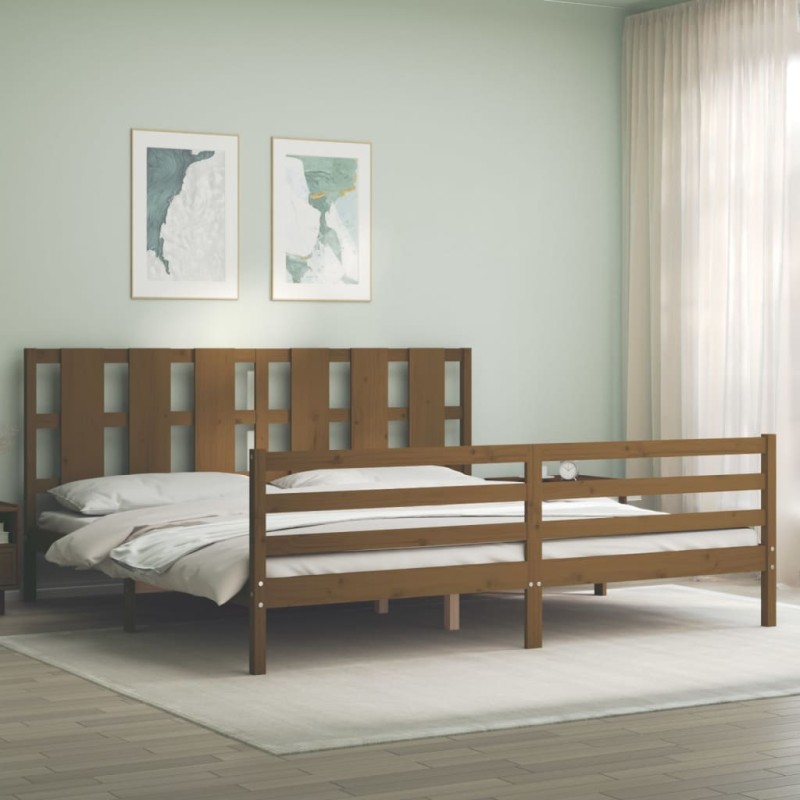 vidaXL Giroletto con Testiera Miele 6FT Super King in Legno Massello vidaXL Giroletto con Testiera Miele 6FT Super King in Legno Massello