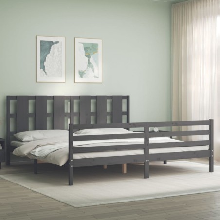 vidaXL Giroletto con Testiera Grigio 200x200 cm in Legno Massello