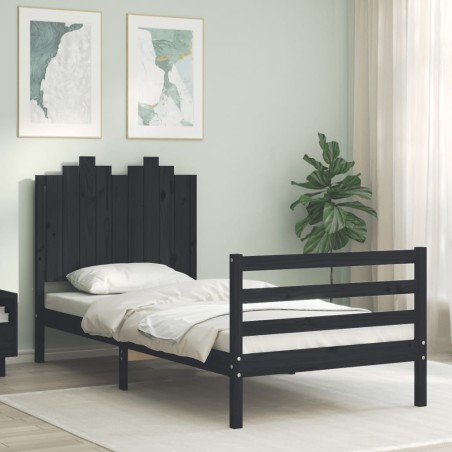 vidaXL Giroletto con Testiera Nero 90x200 cm in Legno Massello