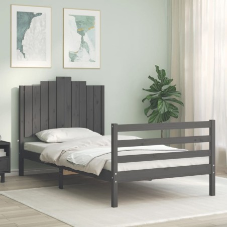 vidaXL Giroletto con Testiera Grigio 100x200 cm in Legno Massello