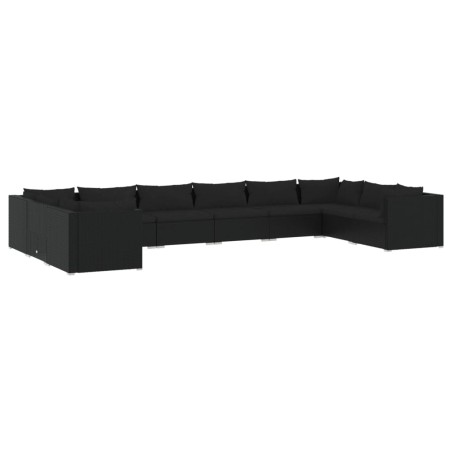 Set Divani da Giardino 10 pz con Cuscini in Polyrattan Nero