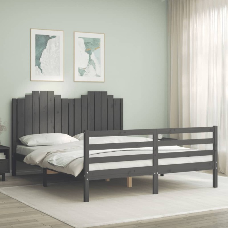vidaXL Giroletto con Testiera Grigio 160x200 cm Legno Massello vidaXL Giroletto con Testiera Grigio 160x200 cm Legno Massello