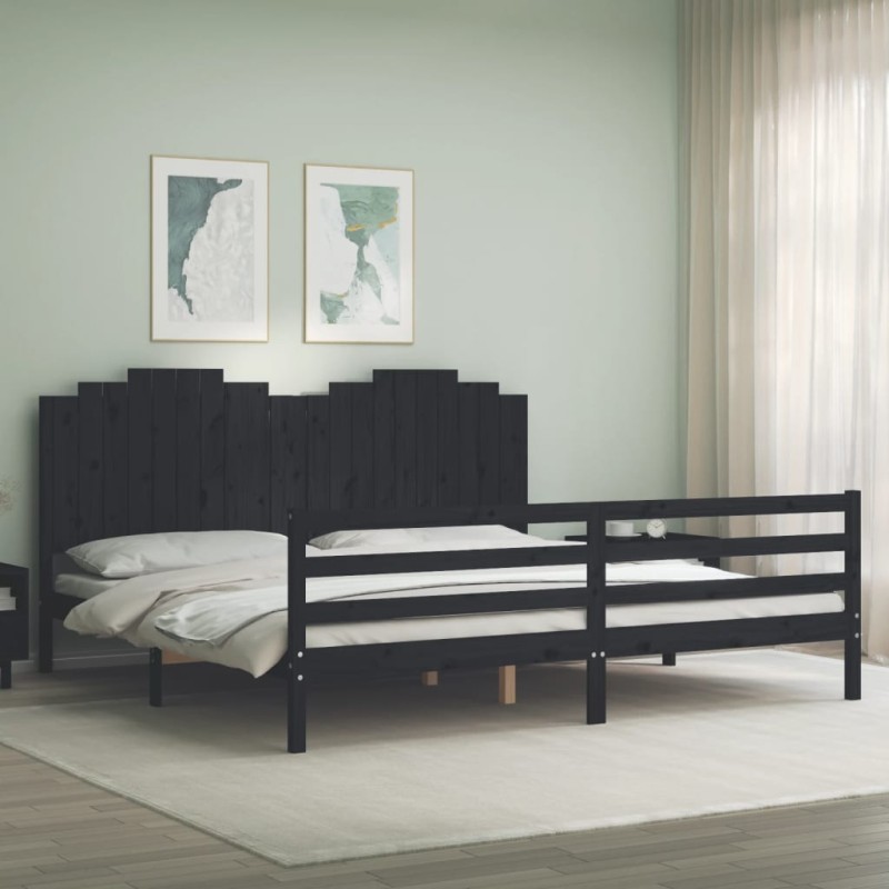 vidaXL Giroletto con Testiera Nero 200x200 cm in Legno Massello vidaXL Giroletto con Testiera Nero 200x200 cm in Legno Massello