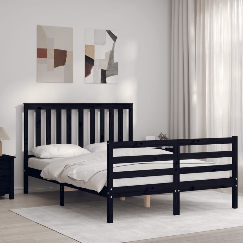 vidaXL Giroletto con Testiera Nero 4FT Small Double in Legno Massello vidaXL Giroletto con Testiera Nero 4FT Small Double in Legno Massello