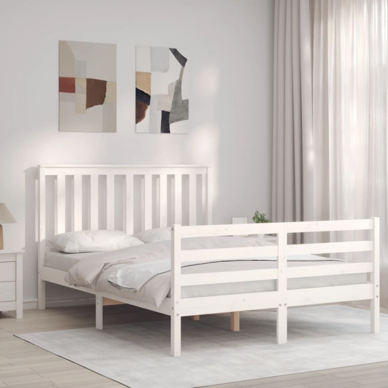 vidaXL Giroletto con Testiera Bianco 140x190 cm in Legno Massello vidaXL Giroletto con Testiera Bianco 140x190 cm in Legno Massello