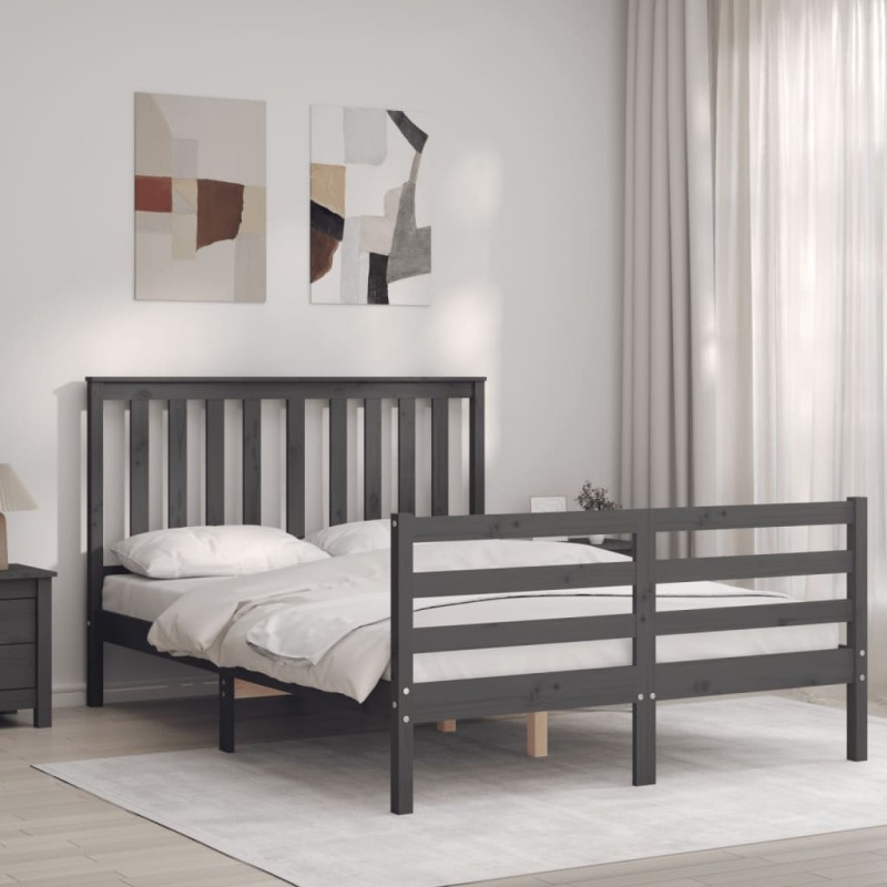 vidaXL Giroletto con Testiera Grigio 140x190 cm in Legno Massello vidaXL Giroletto con Testiera Grigio 140x190 cm in Legno Massello