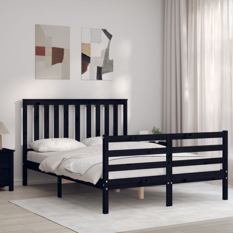 vidaXL Giroletto con Testiera Nero 140x190 cm in Legno Massello vidaXL Giroletto con Testiera Nero 140x190 cm in Legno Massello