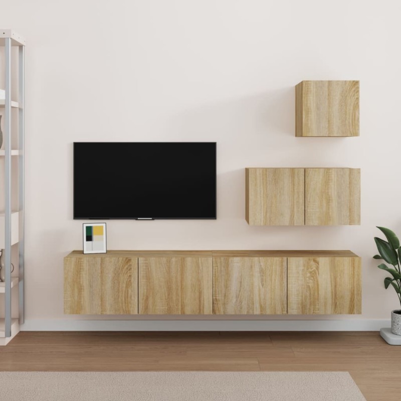 Set di Mobili Porta TV 4 pz Rovere Sonoma in Legno Multistrato Set di Mobili Porta TV 4 pz Rovere Sonoma in Legno Multistrato