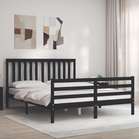 vidaXL Giroletto con Testiera Nero 5FT King Size in Legno Massello