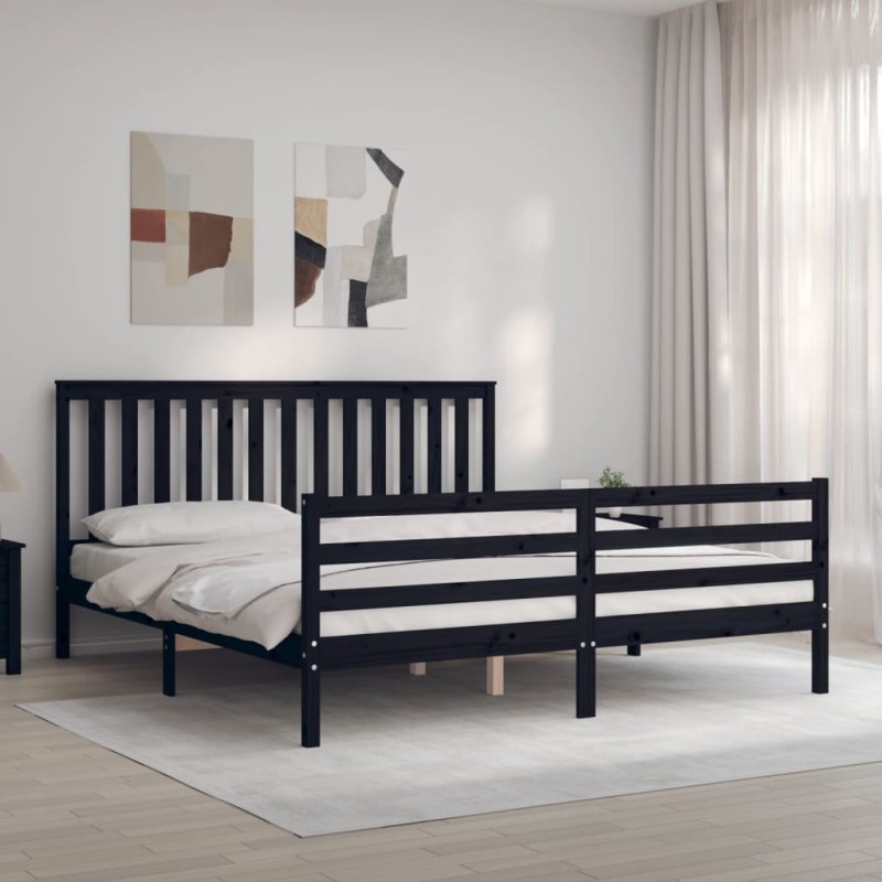 vidaXL Giroletto con Testiera Nero 6FT Super King in Legno Massello vidaXL Giroletto con Testiera Nero 6FT Super King in Legno Massello
